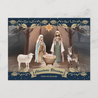 Cartes Pour Fêtes Annuelles Crèche Bleue Noël Chrétien