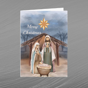 Cartes Pour Fêtes Annuelles Crèche de Noël en aquarelle étoile