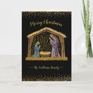 Cartes Pour Fêtes Annuelles Crèche de Noël en typographie noir et or