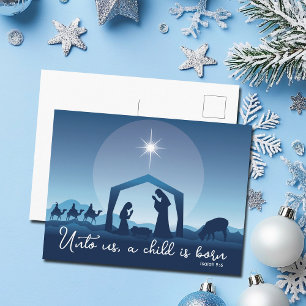 Cartes Pour Fêtes Annuelles Crèche de Noël religieuse Scène Bleue