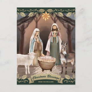 Cartes Pour Fêtes Annuelles Crèche de Noël verte chrétienne