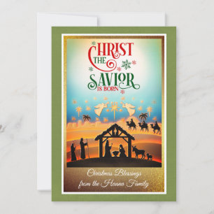 Cartes Pour Fêtes Annuelles Crèche "Joyeux Noël & Bonne Année"