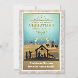 Cartes Pour Fêtes Annuelles Crèche "Joyeux Noël et Bonne Année"