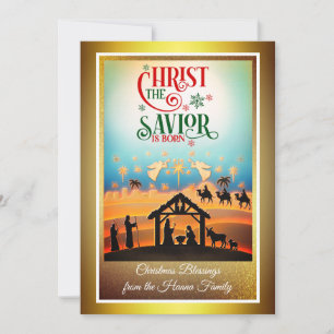 Cartes Pour Fêtes Annuelles Crèche "Joyeux Noël et Bonne Année"