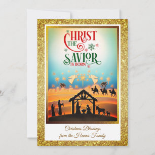 Cartes Pour Fêtes Annuelles Crèche "Joyeux Noël et Bonne Année"