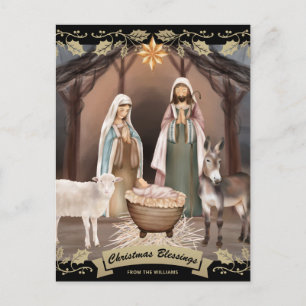 Cartes Pour Fêtes Annuelles Crèche noire Noël chrétien