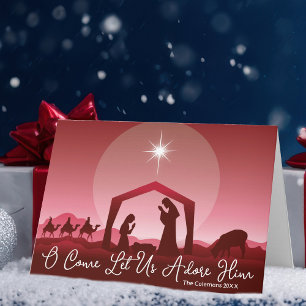 Cartes Pour Fêtes Annuelles Crèche Ô venez adorons-Le Noël