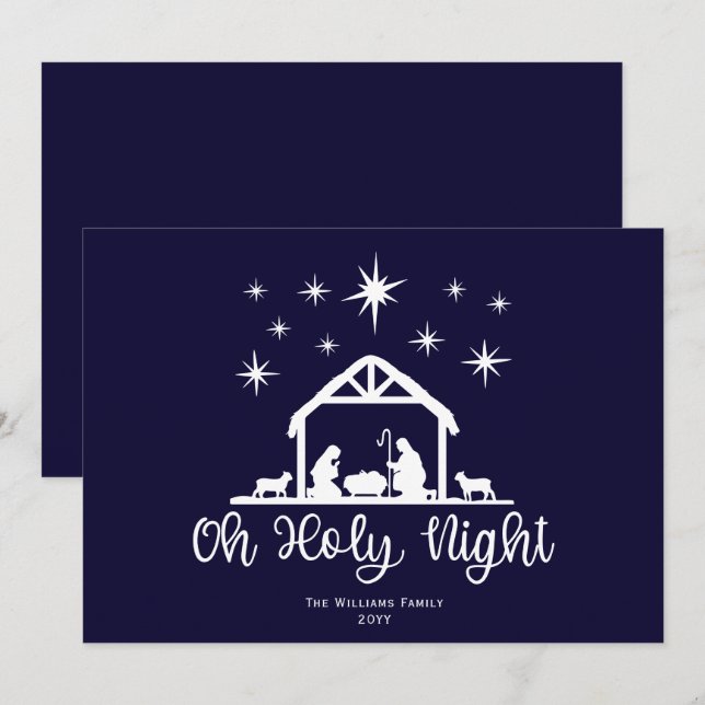 Cartes Pour Fêtes Annuelles Crèche Oh Sainte Nuit Script  (Devant / Derrière)