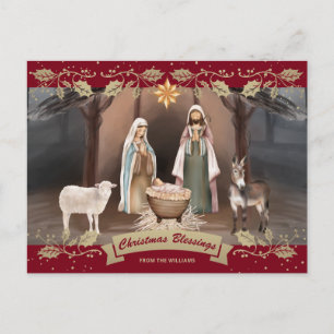 Cartes Pour Fêtes Annuelles Crèche Rouge Noël Chrétien