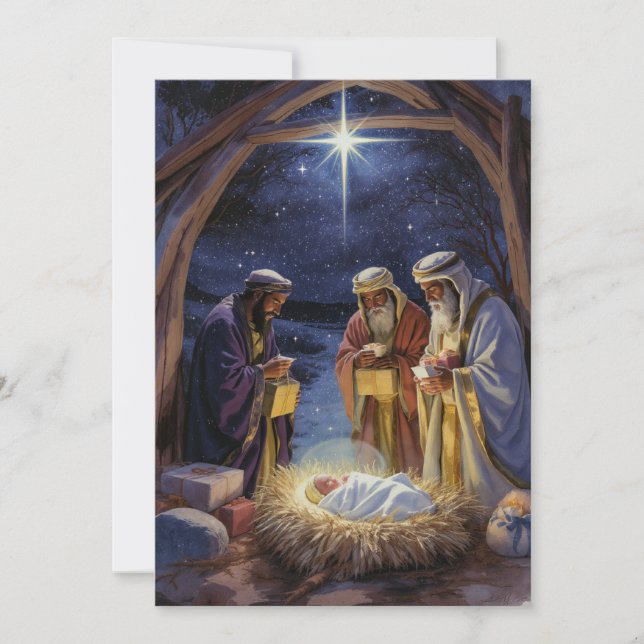 Cartes Pour Fêtes Annuelles Crèche traditionnelle des trois sages rois mages (Devant)