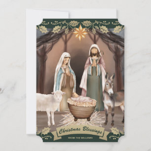 Cartes Pour Fêtes Annuelles Crèche verte Noël chrétien