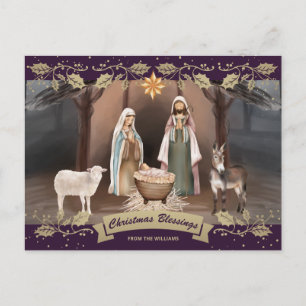 Cartes Pour Fêtes Annuelles Crèche Violet Noël Chrétien