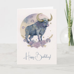 Cartes Pour Fêtes Annuelles Créez votre propre Aquarelle violette Taurus Zodia