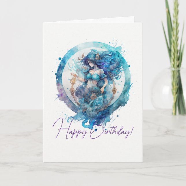 Cartes Pour Fêtes Annuelles Créez votre propre Aquarius mystique bleu et or (Devant)