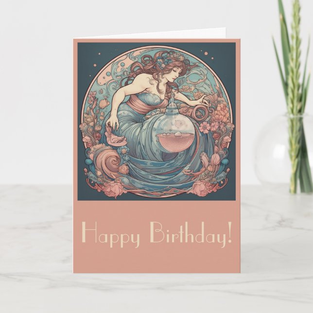Cartes Pour Fêtes Annuelles Créez votre propre Art Nouveau Aquarius Zodiac (Devant)