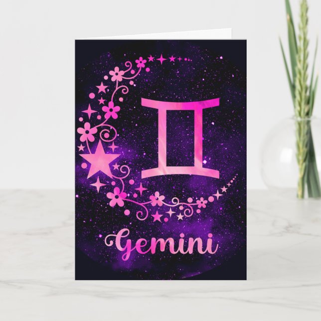 Cartes Pour Fêtes Annuelles Créez votre propre gemini céleste violet Zodiac (Devant)