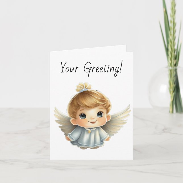 Cartes Pour Fêtes Annuelles Créez votre propre mignon Blonde garçon Noël Angel (Devant)