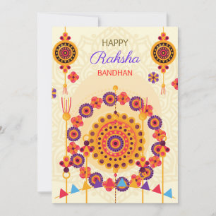 Cartes Pour Fêtes Annuelles Crème avec couronne fleurie colorée et rakhi’s