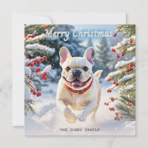Cartes Pour Fêtes Annuelles Crème Bouledogue Français dans la Neige Joyeux Noë