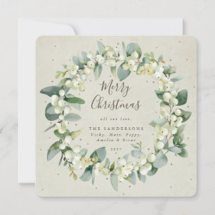 Cartes Pour Fêtes Annuelles Crème Carré Snowberry+Eucalyptus Noël Wreath