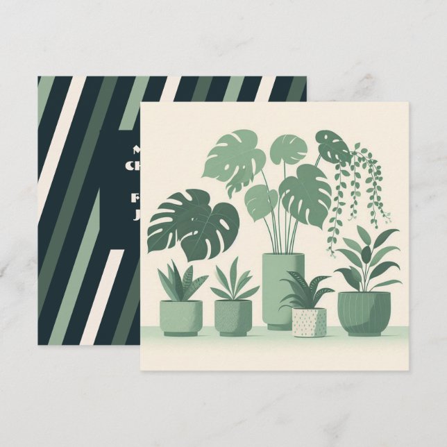 Cartes Pour Fêtes Annuelles Crème de Noël Vert Plantes pots (Devant / Derrière)