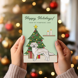 Cartes Pour Fêtes Annuelles Crème Golden Retriever Green Festive Noël