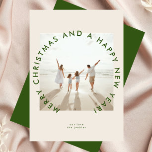 Cartes Pour Fêtes Annuelles Crème moderne Vert Simple Noël Photo Grey