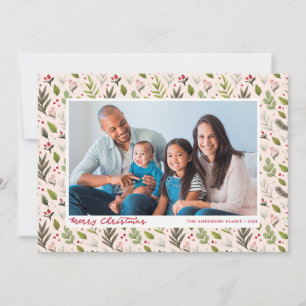 Cartes Pour Fêtes Annuelles Crème photo de Noël aux baies vertes audacieuses