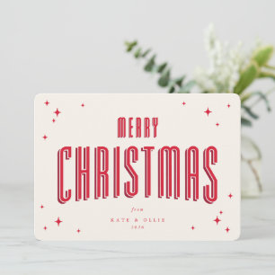Cartes Pour Fêtes Annuelles Crème+Rouge Joyeux Noël Retro Stars plat
