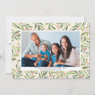 Cartes Pour Fêtes Annuelles Crème verte Berry moderne Photo de Noël