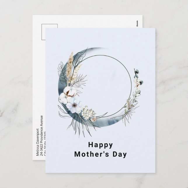 Cartes Pour Fêtes Annuelles Crescent Bleu Lune aux fleurs blanches Fête des mè (Devant / Derrière)