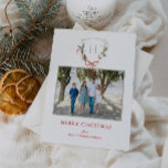Cartes Pour Fêtes Annuelles Crest de Noël<br><div class="desc">Aquarelle classique douce sauge vert et rouge crête de Noël avec verdure d'hiver,  saint et un joli arc rouge - personnalisable avec votre monogramme,  photo et voeux de Noël.</div>