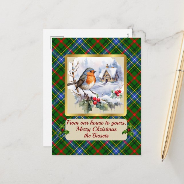 Cartes Pour Fêtes Annuelles Crest & Tartan Bisset avec Robin Personnalisé (Devant/Arrière en situation)