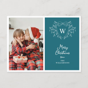 Cartes Pour Fêtes Annuelles Crête de Noël classe photo bleu & blanc