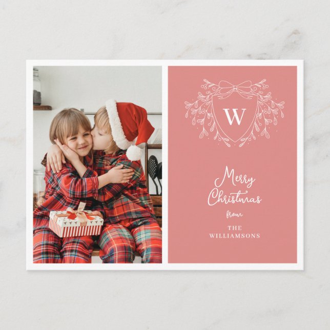 Cartes Pour Fêtes Annuelles Crête de Noël moderne rose & blanc photo (Devant)