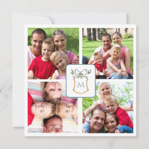 Cartes Pour Fêtes Annuelles Crête Monogramme bleu et blanc 4 Photo