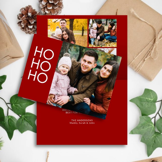 Cartes Pour Fêtes Annuelles Crimson Red "HO HO" (Créateur téléchargé)