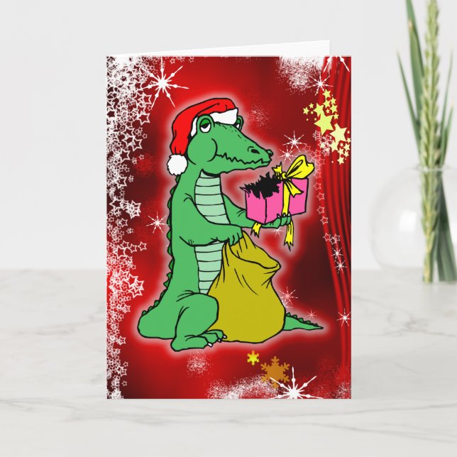 Cartes Pour Fêtes Annuelles Crocodile de Noël (Devant)
