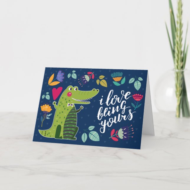 Cartes Pour Fêtes Annuelles Crocodile drôle Saint Valentin (Devant)