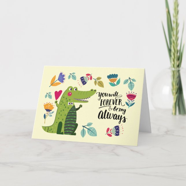 Cartes Pour Fêtes Annuelles Crocodile drôle Saint Valentin (Devant)