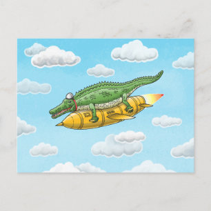 Cartes Pour Fêtes Annuelles Crocodile Fusée