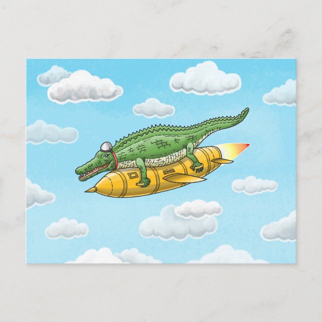 Cartes Pour Fêtes Annuelles Crocodile Fusée (Devant)