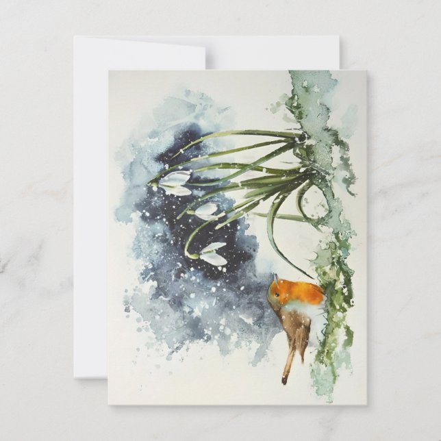 Cartes Pour Fêtes Annuelles Crocus Et Oiseau En Aquarelles De Neige (Devant)
