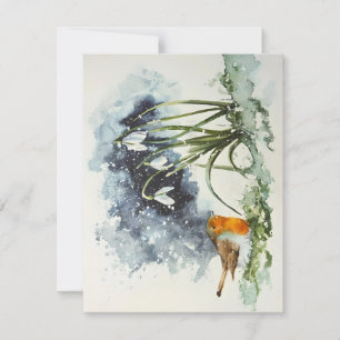 Cartes Pour Fêtes Annuelles Crocus Et Oiseau En Aquarelles De Neige