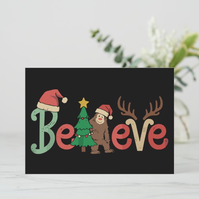 Cartes Pour Fêtes Annuelles Croire au Père Noël Sasquatch Bigfoot Renne Noël (Debout devant)