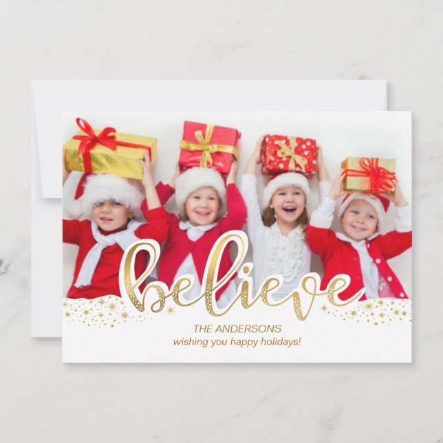 Cartes Pour Fêtes Annuelles Croire Gold Foil Effet Noël Fête Photo (Devant)