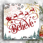 Cartes Pour Fêtes Annuelles Croire | Le Père Noël Dort Avec Des Rennes Volante<br><div class="desc">Carte de Noël simple et mignonne avec un Père Noël dans son traîneau avec son renne volant. Souhaitez-vous à tous un Joyeux Noël et Bonne Année!</div>