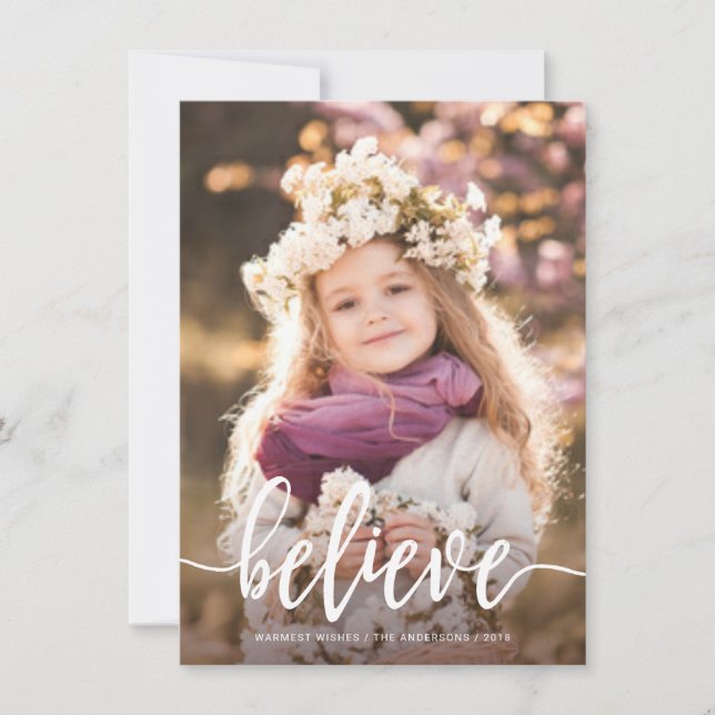 Cartes Pour Fêtes Annuelles Croire moderne manuscrit script de Noël photo (Devant)