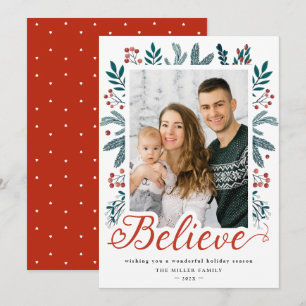 Cartes Pour Fêtes Annuelles Croire Script Festive Holly Berries Pine Photo