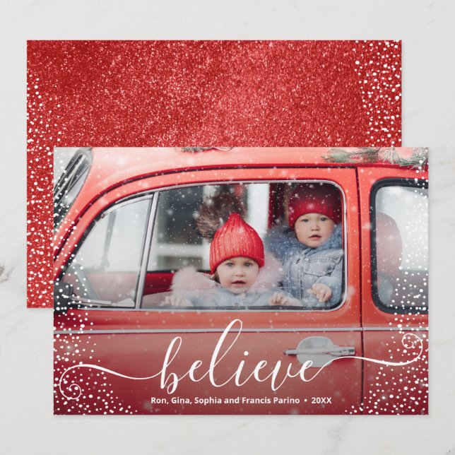 Cartes Pour Fêtes Annuelles CROIRE Script Snowflake Photo (Devant / Derrière)